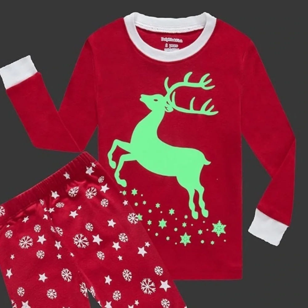 DOLPHIN & FISH Girls Reindeer Pajamas